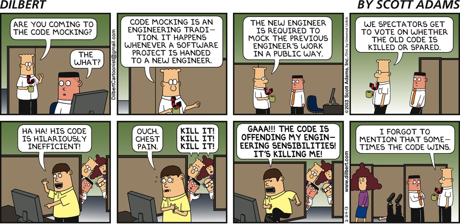 "Dilbert - Code mocking"